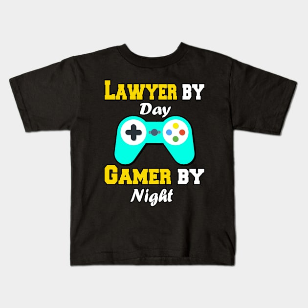 Lawyer by Day Gamer By Night Kids T-Shirt by Emma-shopping